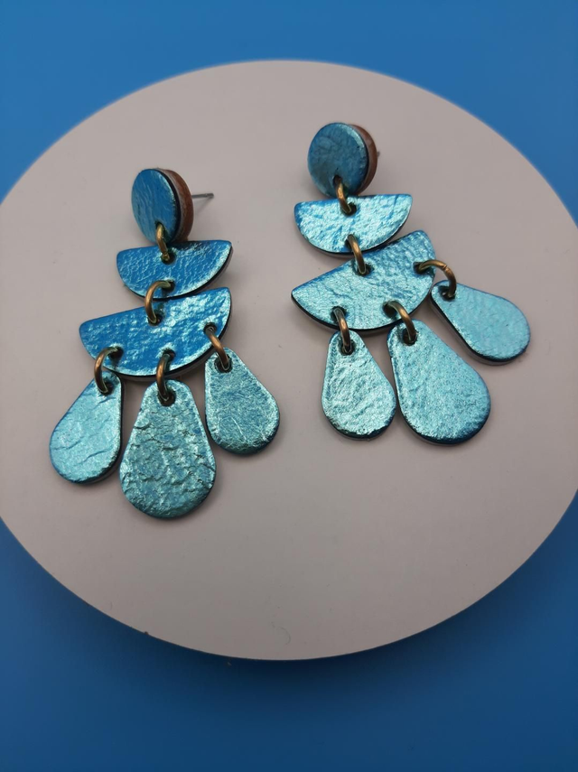 SALE! Chandelier style earrings  - metallic turquoise 