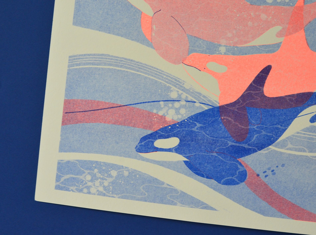 Affiche imprimée en risographie Les orques