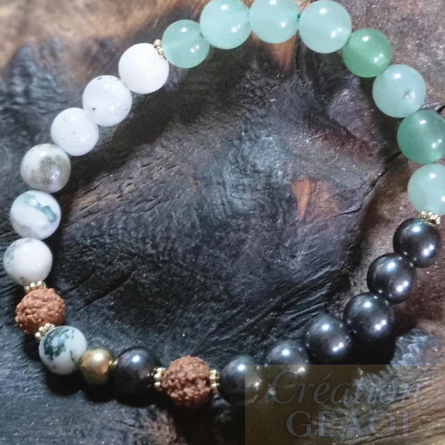 Agate arbre, rudraskha, aventurine verte et hématite non Magnétique