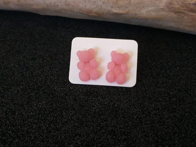 Boucles d'oreilles clous nounours rose