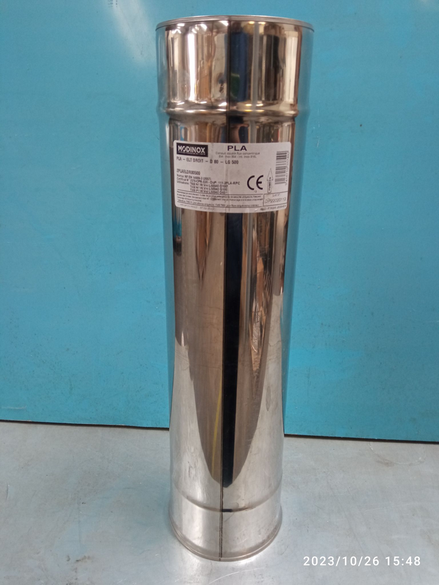 PLA - Élément droit avec collier INOX D80 500 mm - 2PLAELDR80500 