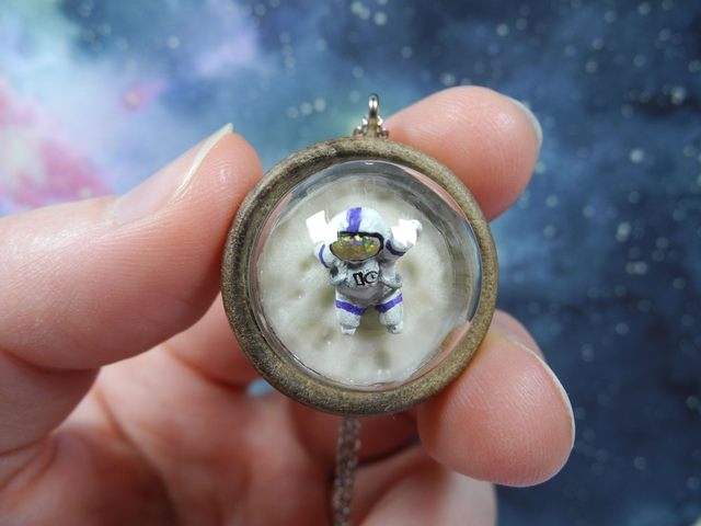 Fly me to the moon - Astronaut necklace - Space jewelry - Moon necklace -moon jewelry - glow in the dark - miniature jewelry - biosphere