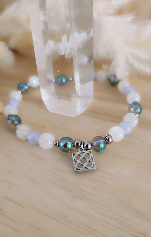 Bracelet "Ménopause et Bouffée de chaleur" Calcédoine bleue et Pierre de Lune