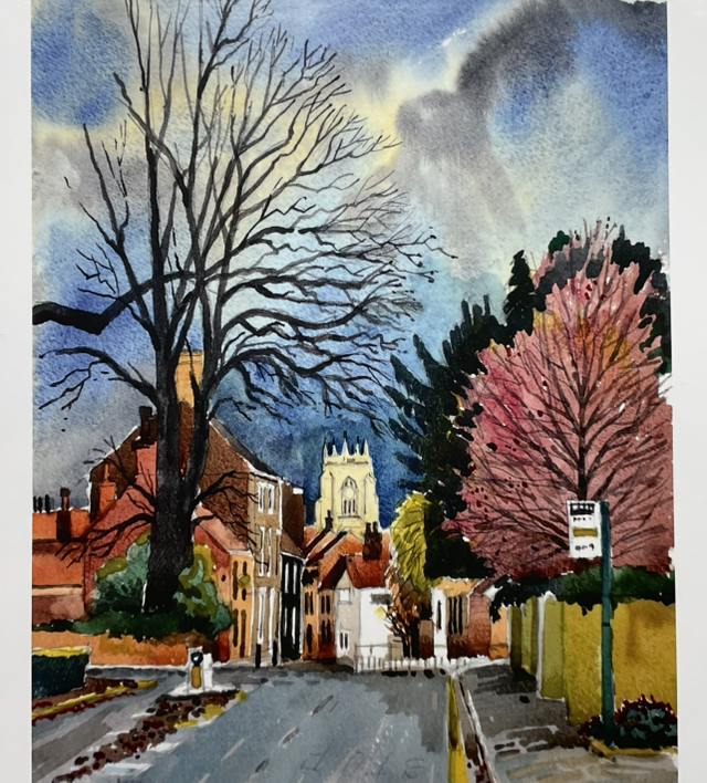 Lairgate with St.Mary’s tower. Print A3 size from a watercolour sketch.