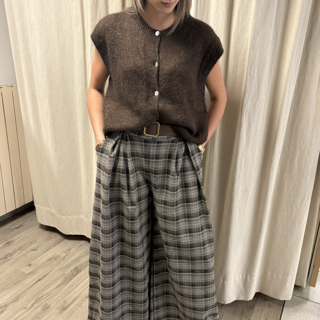 Pantalon large à carreaux – 2 coloris