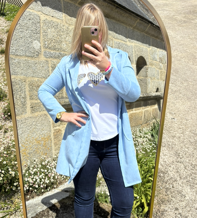 Veste longue en daim bleu 