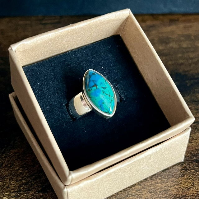 Bague en argent et Chrysocolle Azurite - Taille 54-55