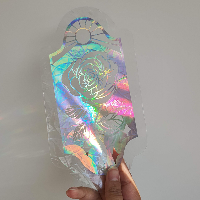 Holographic rose stained-glass window (with full background) sun catcher  
