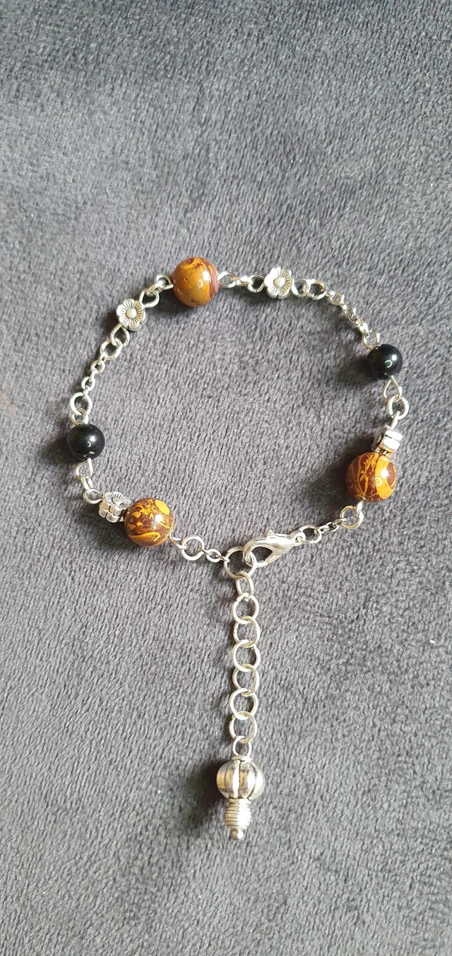 Bracelet acier inoxydable en Jaspe mariam et Obsidienne noire