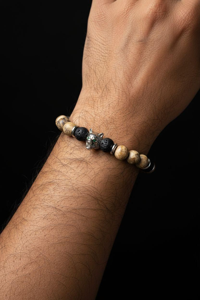 Bracelet Jaspe paysage/Pierre de lave - Force & Ancrage