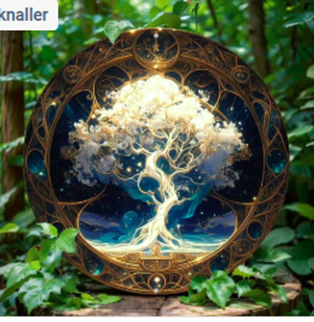 Wanddecoratie metalen bord Levensboom licht (20cm diameter)