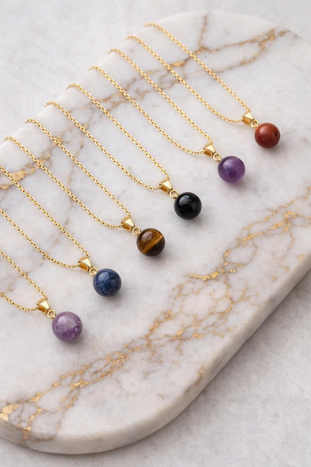 Collier Solitaire – Acier Inoxydable & Pierre Naturelle