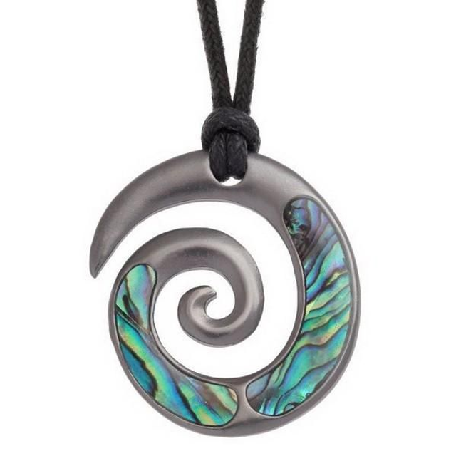 Paua Shell Maori Koru Fern Design Necklace 