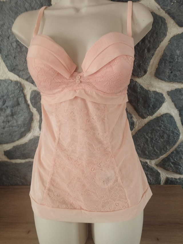 Ensemble caraco et string abricot