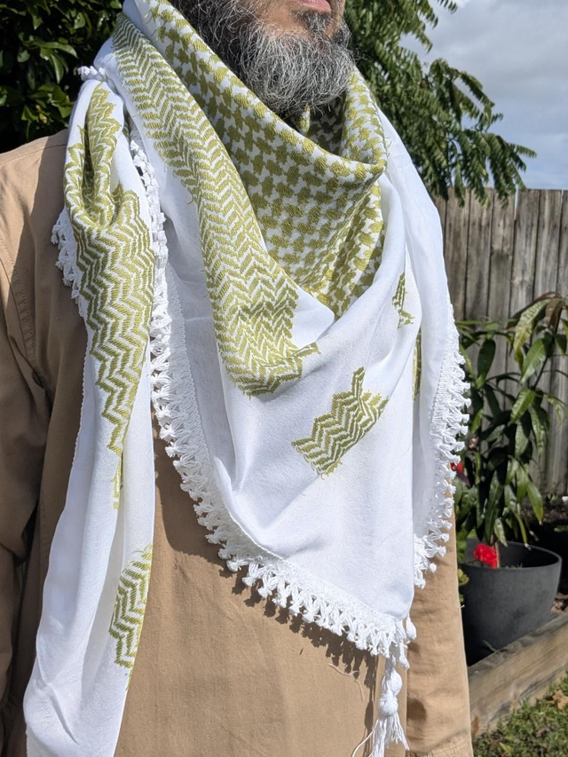 Olive Green on White Shemagh