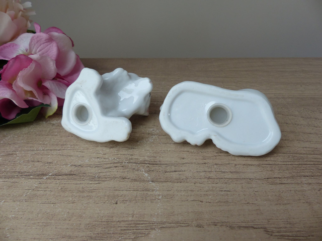 Vintage salière et poivrière collection animaux chats , Couple de chats en céramique blanche , décor cuisine années 1970 - 80