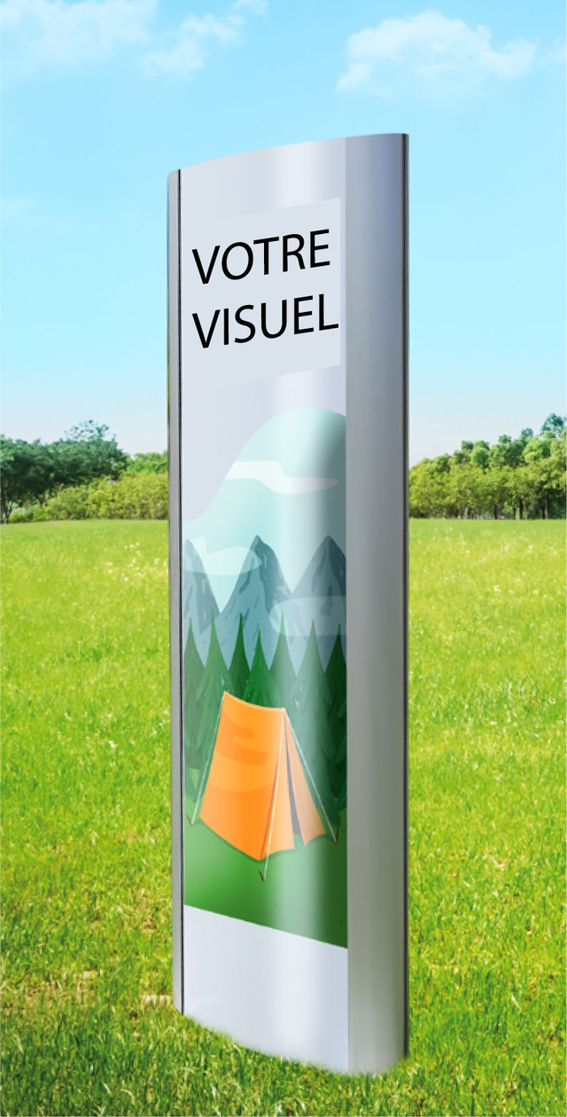 TOTEM aluminium galbé avec décoration adhésive.