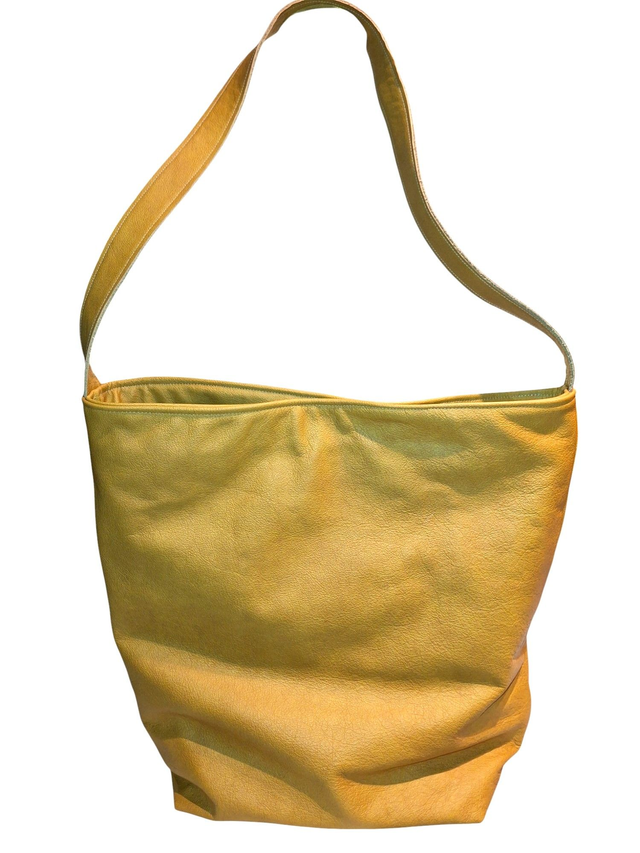 Mustard colour leather tote bag
