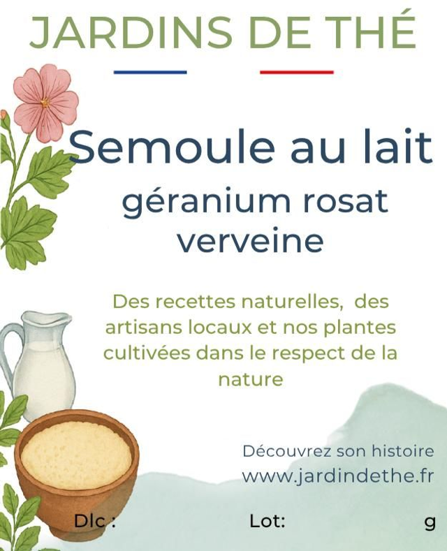 Semoule de lait au géranium rosat et à la verveine 