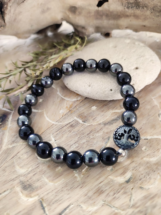 Bracelet "Protection" Arbre de vie Tourmaline noire et Hématite