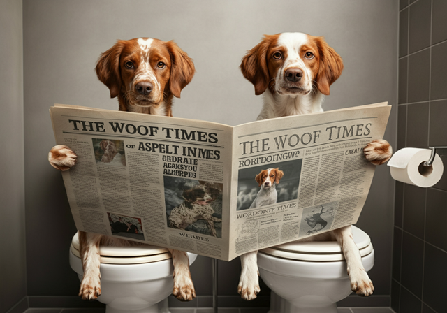 Brittany Spaniels on the Toilet Framed Canvas