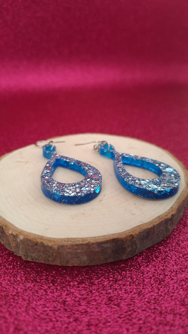 Boucles d'oreilles argentées infinis bleu/paillettes argentées 