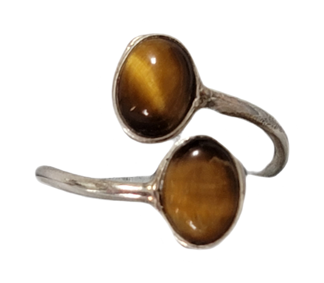 Bague ajustable Œil de Tigre double argent 925