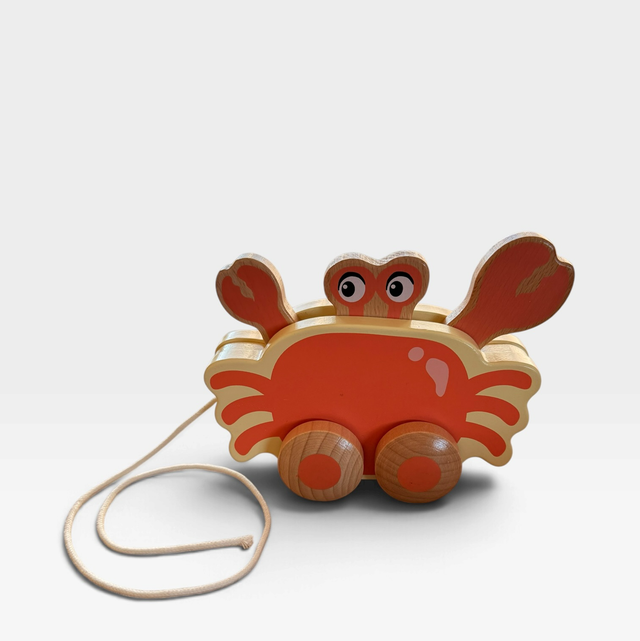 Crabe en bois à tirer avec pinces mobiles