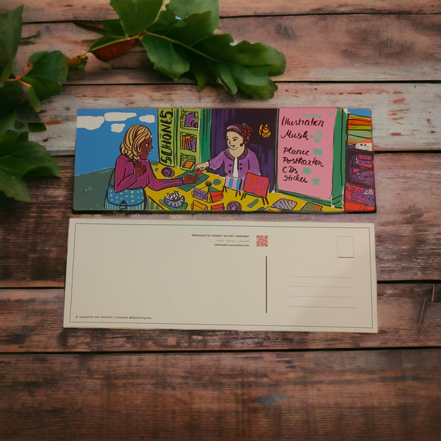 Postkarte. DIN A6 lang. "Marktstand Schönes"