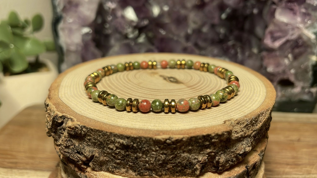 Bracelet JASPE UNAKITE 4mm (Avec Hématites)