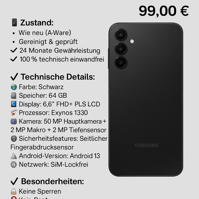 📱 Samsung Galaxy A14 – 64 GB – Schwarz (wie neu)