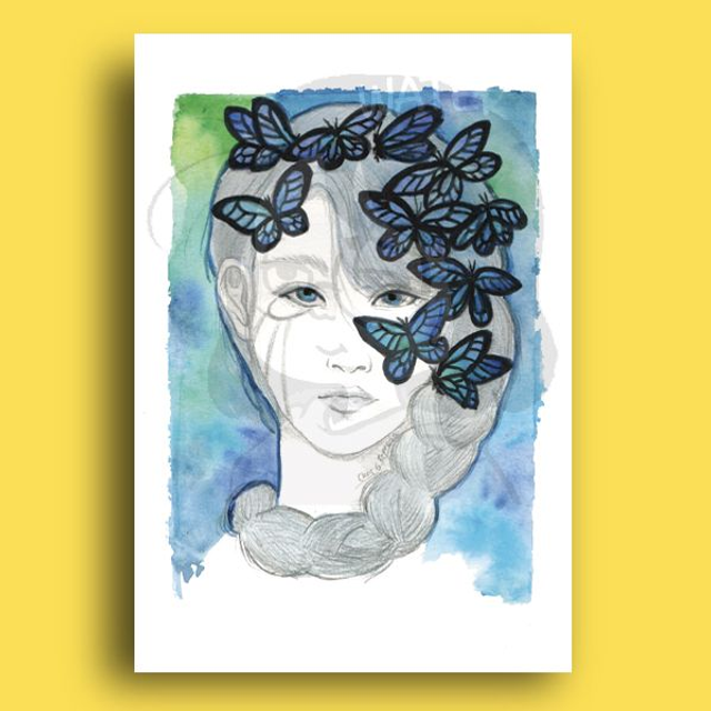 Print Lady with Butterflies in hair
