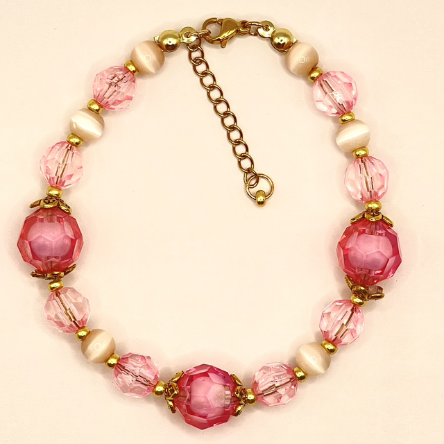 B008 - Bracelet perles verre rose à facettes