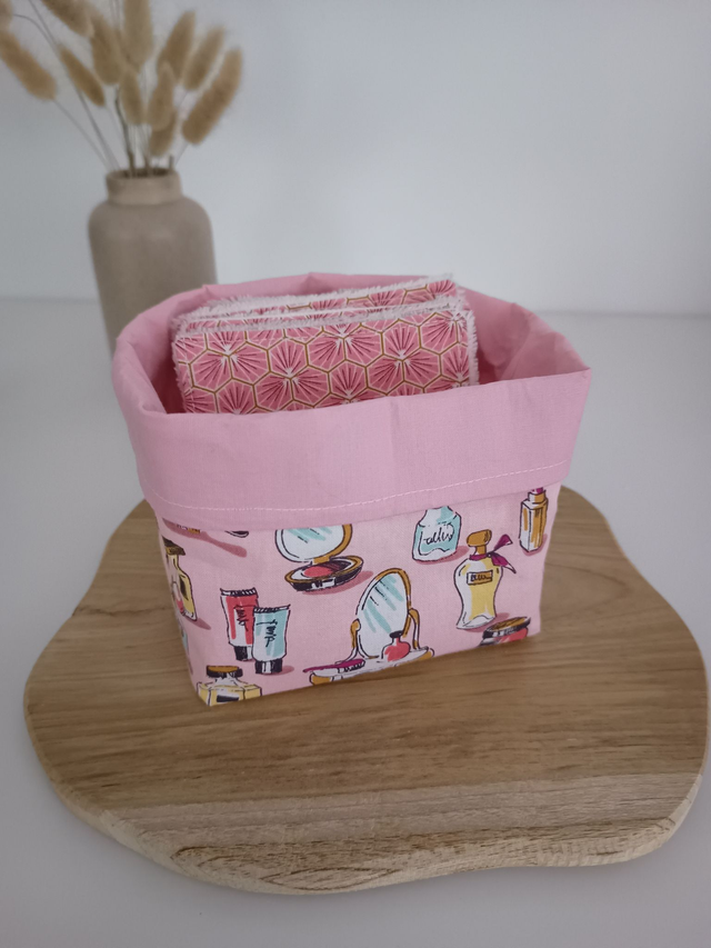 Panier de 10 cotons lavables démaquillants rose