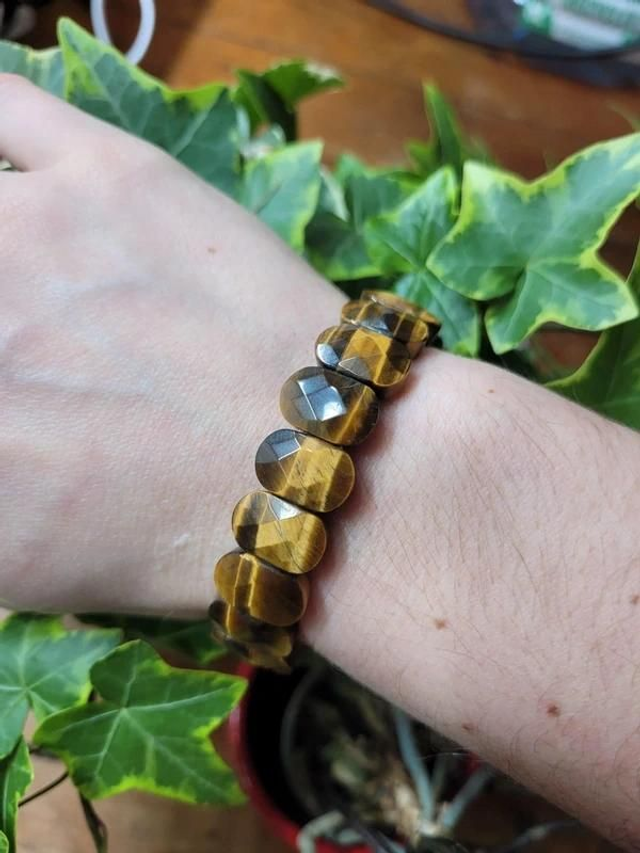 Œil de tigre - Bracelet avec perles plates facettées