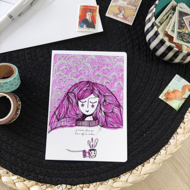 Je t'aime plus que mon café du matin - Carte double avec enveloppe