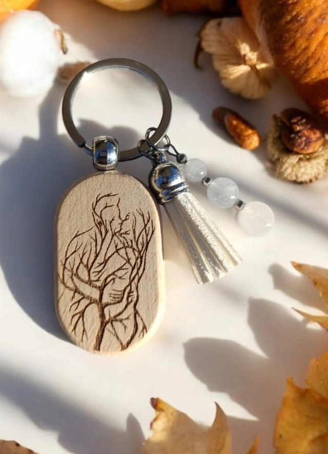 Porte-clé Bois et Pierre de lune 