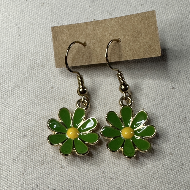 Green flower earrings 