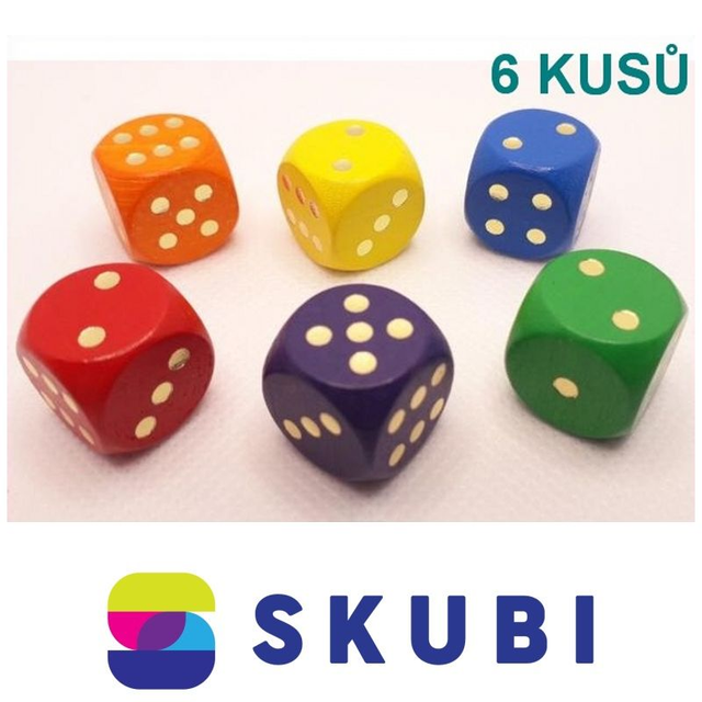 DŘEVĚNÉ HRACÍ KOSTKY 16 MM - 6 KUSŮ