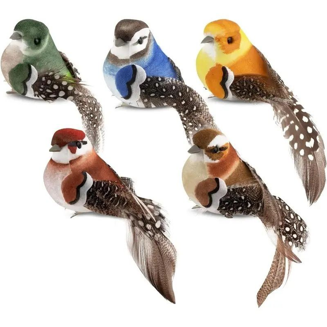 5 oiseaux artificiels avec texture de plumes réaliste en mousse avec Clip