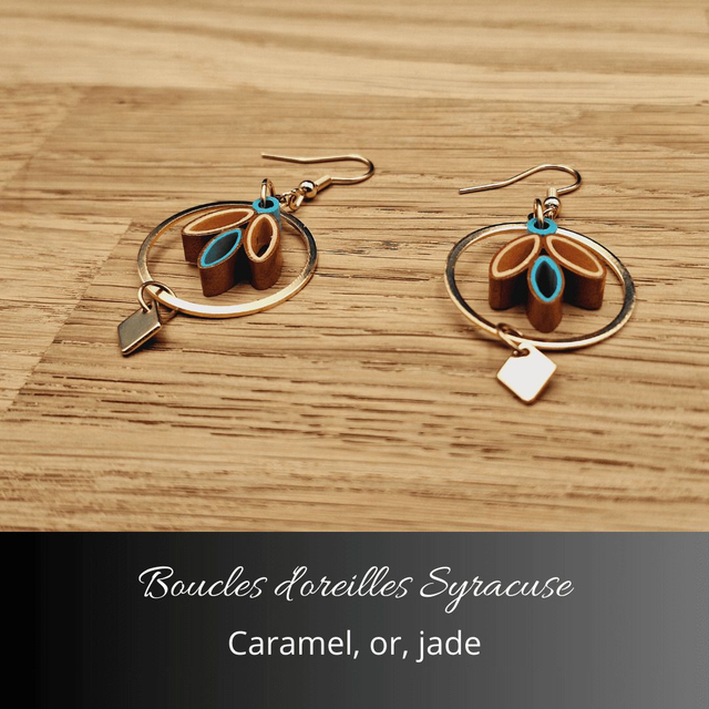 Boucles d'oreilles Syracuse - Caramel, or, jade