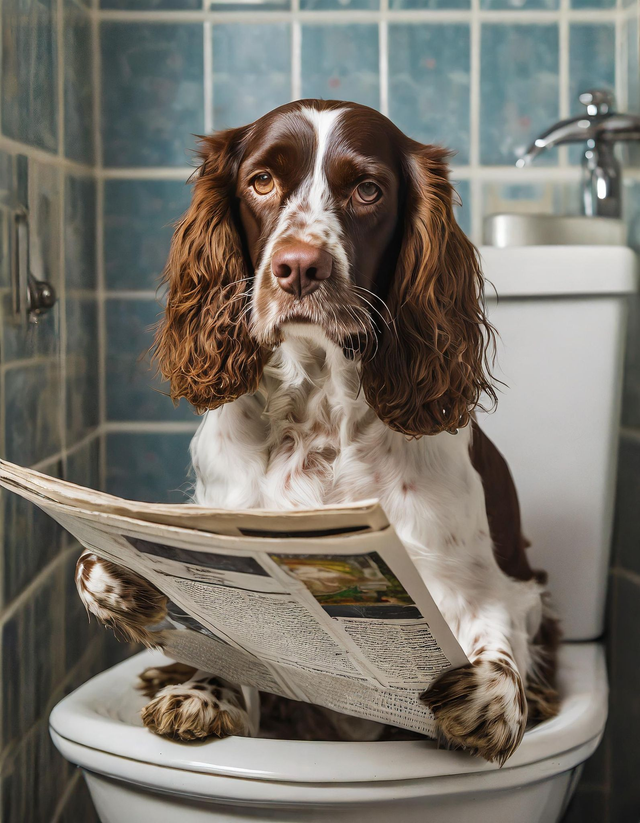 Spaniel on the Toilet Framed Canvas