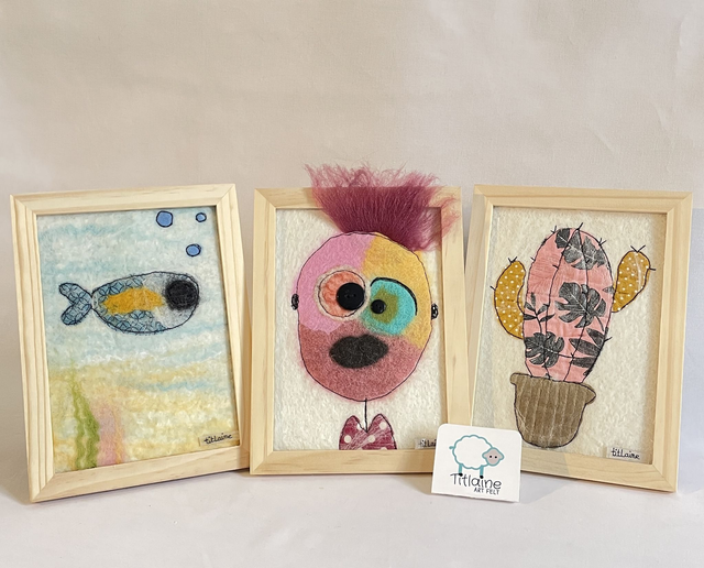 Tableaux de laine - mix art textile - déco d'intérieur en feutre de laine