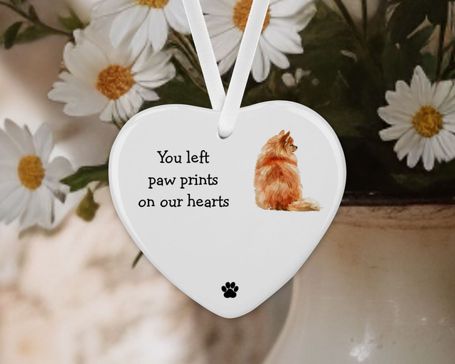 "Pomeranian"  Personalised Pet Memorial Ceramic Heart 