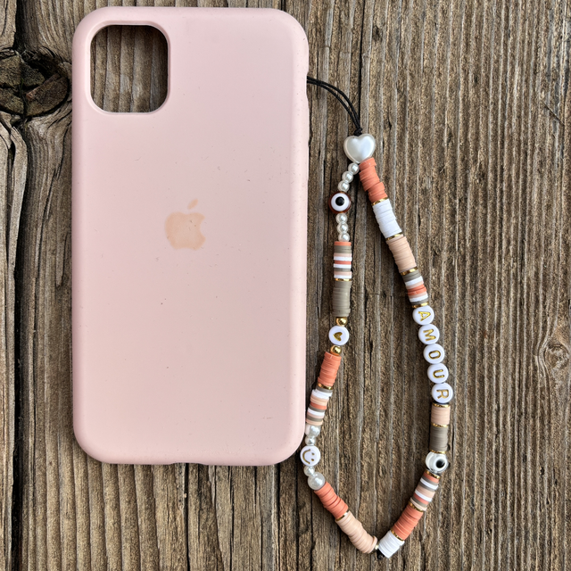 Grigri de téléphone Heishi terracotta AMOUR - Taille S