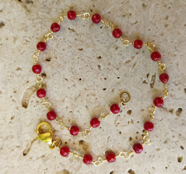 Bracelet cheville perles grenat