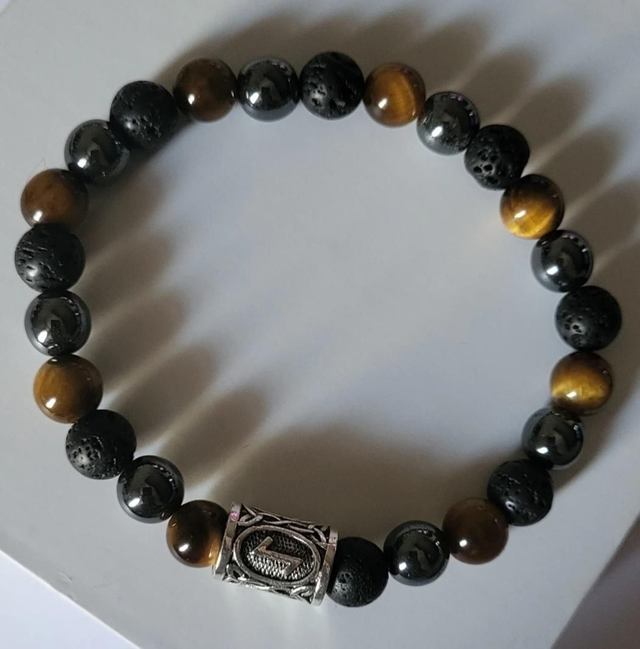 Bracelet hematite oeil de tigre pierre de lave