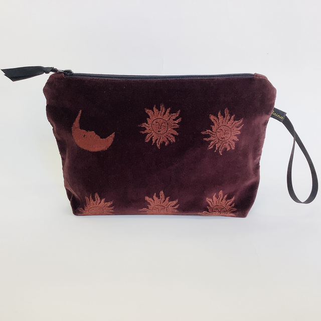 Chocolate Brown Sun and Moon velvet Wash Bag