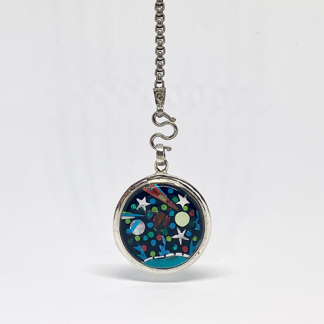 Pendentif Galaxy BORD DE MER argent massif et pierres naturelles