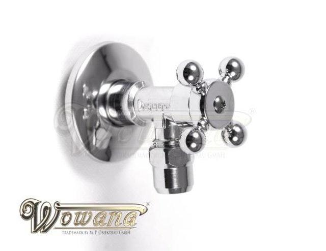 Eckventil mit Kreuzgriff CHROM Retro 1/2" x 3/8" Altmessing Ital.Hersteller 